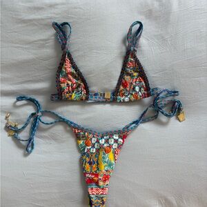 Bydee Australia Swimwear Prague beaded top and Malaga thong tie bikini bottom